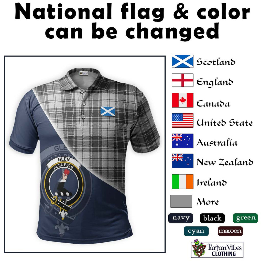 Glen Tartan Polo Shirt with Personalised National Flag and Family Crest Half Style - Tartanvibesclothing Shop