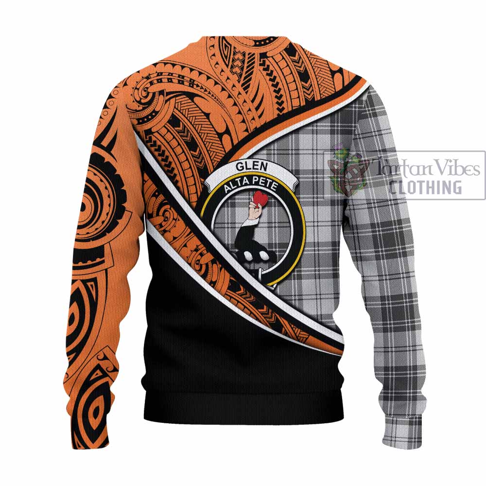 Tartan Vibes Clothing Glen Crest Tartan Knitted Sweater with Maori Tattoo Style - Orange Version