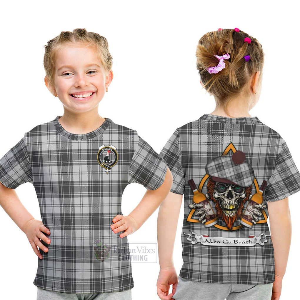 Tartan Vibes Clothing Glen Tartan Kid T-Shirt with Family Crest and Bearded Skull Holding Bottles of Whiskey