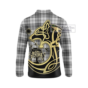 Glen Tartan Long Sleeve Polo Shirt with Family Crest Celtic Wolf Style