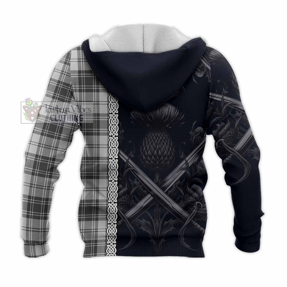 Tartan Vibes Clothing Glen Tartan Knitted Hoodie with Family Crest Cross Sword Thistle Celtic Vibes