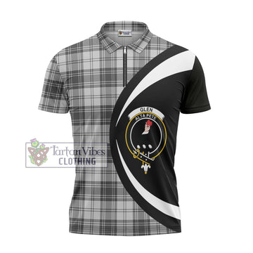 Glen Tartan Zipper Polo Shirt with Family Crest Circle Style