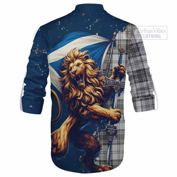 Glen Tartan Family Crest Ghillie Kilt Shirt with Scottish Majestic Lion