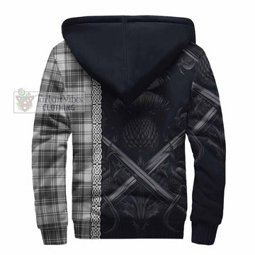 Glen Tartan Sherpa Hoodie with Family Crest Cross Sword Thistle Celtic Vibes