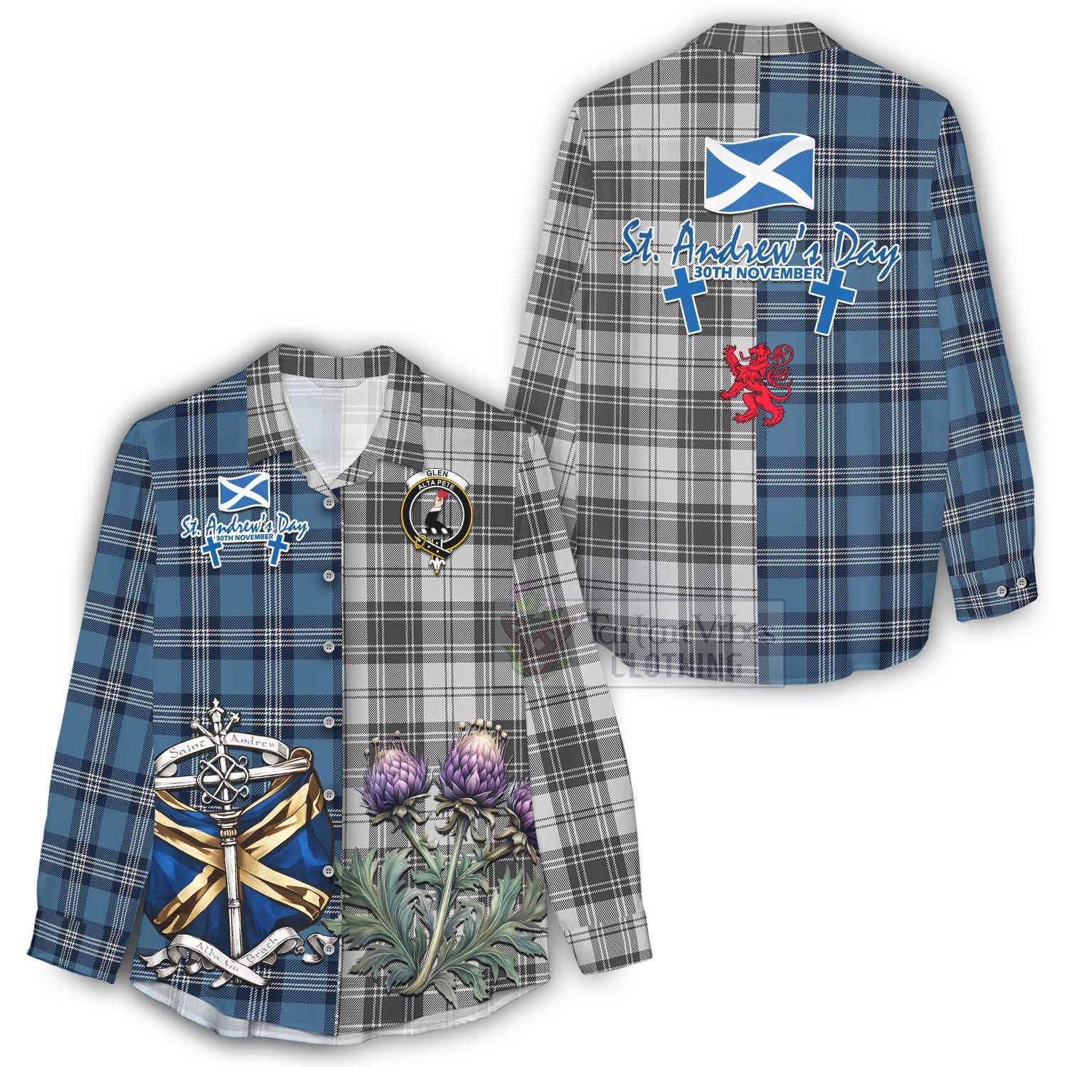 Tartan Vibes Clothing Glen Tartan Women's Casual Shirt Happy St. Andrew's Day Half Tartan Style