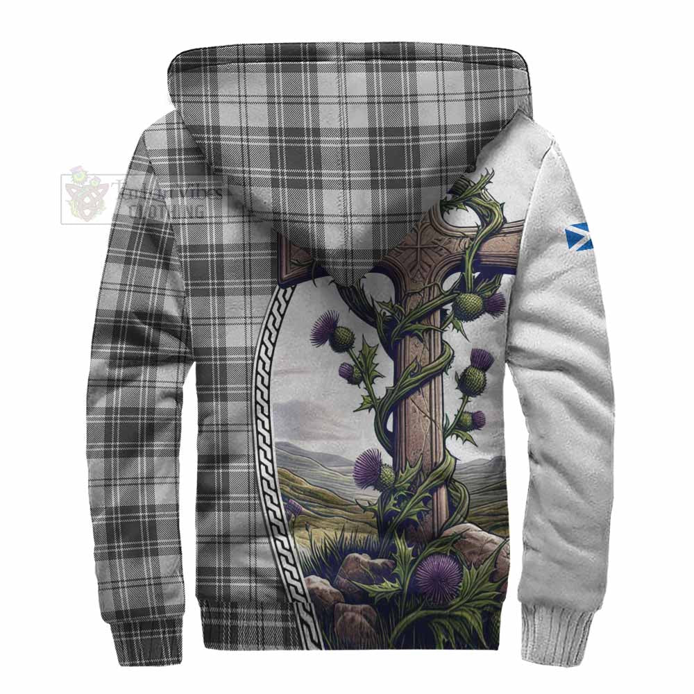 Tartan Vibes Clothing Glen Tartan Sherpa Hoodie with Family Crest and St. Andrew's Cross Accented by Thistle Vines