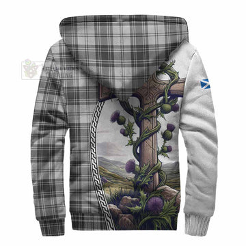 Glen Tartan Sherpa Hoodie with Family Crest and St. Andrew's Cross Accented by Thistle Vines