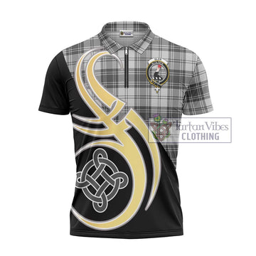 Glen Tartan Zipper Polo Shirt with Family Crest and Celtic Symbol Style