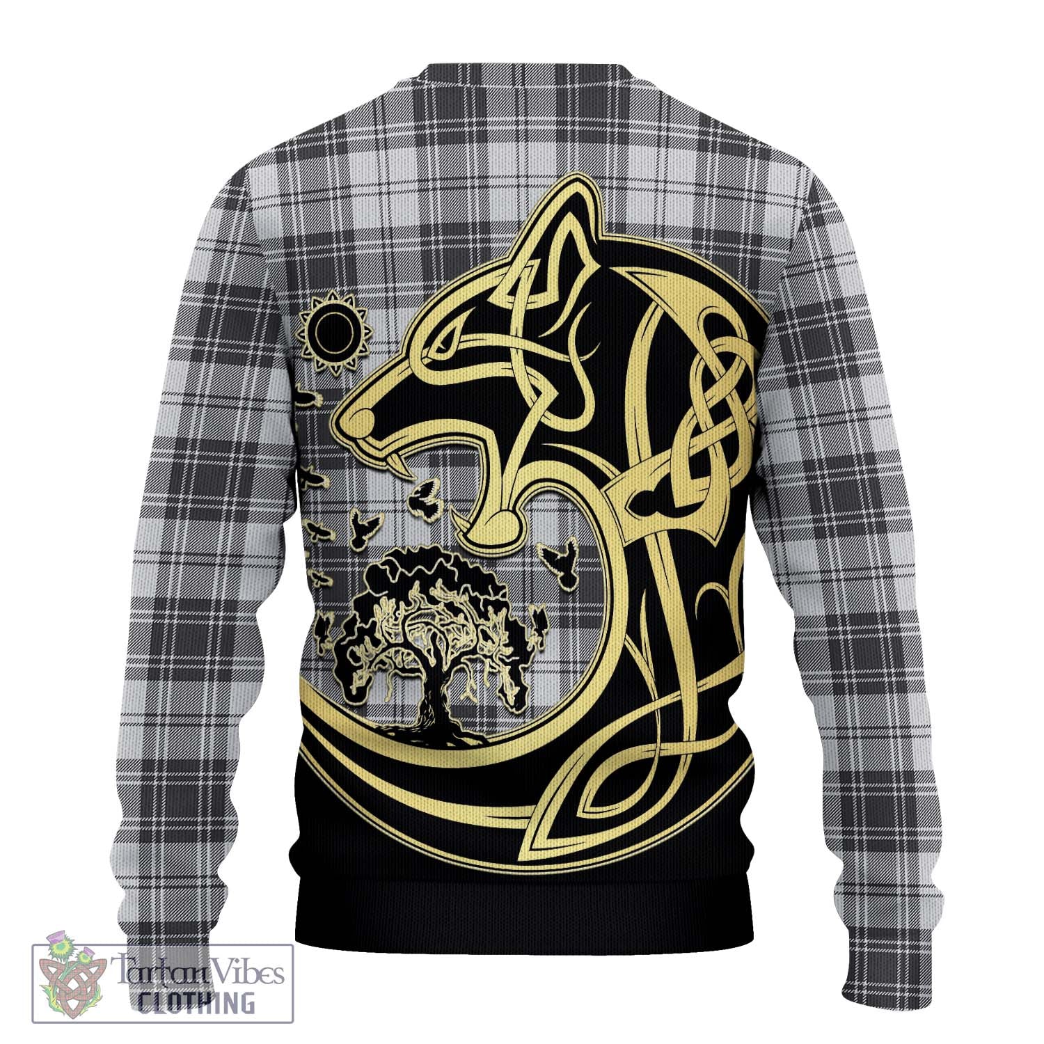 Tartan Vibes Clothing Glen Tartan Knitted Sweater with Family Crest Celtic Wolf Style