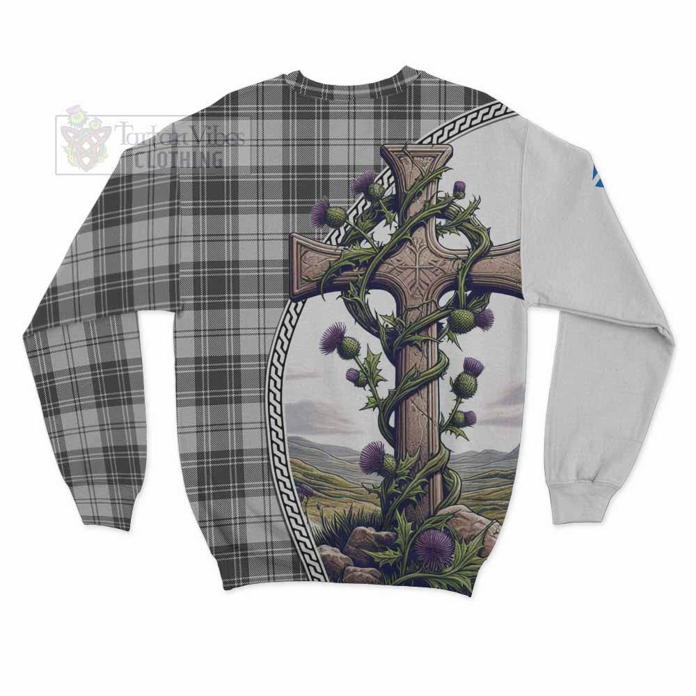 Tartan Vibes Clothing Glen Tartan Sweatshirt with Family Crest and St. Andrew's Cross Accented by Thistle Vines