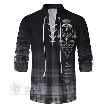 Glen Tartan Ghillie Kilt Shirt Featuring Alba Gu Brath Family Crest Celtic Inspired