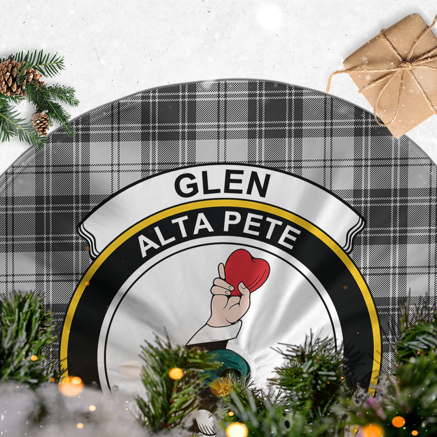 Glen Tartan Christmas Tree Skirt with Family Crest - Tartanvibesclothing