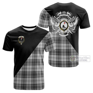 Glen Tartan Cotton T-shirt with Family Crest and Military Logo Style