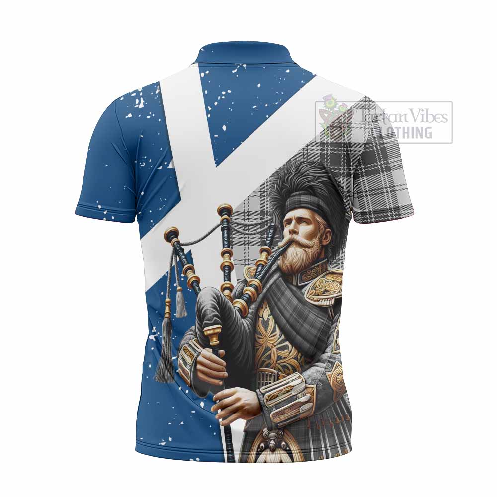 Tartan Vibes Clothing Glen Tartan Zipper Polo Shirt with Family Crest Scottish Bagpiper Vibes