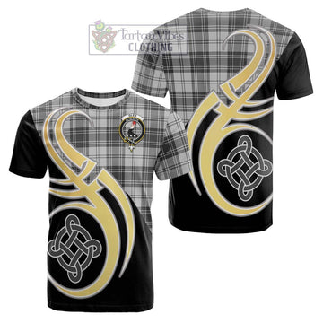 Glen Tartan Cotton T-shirt with Family Crest and Celtic Symbol Style