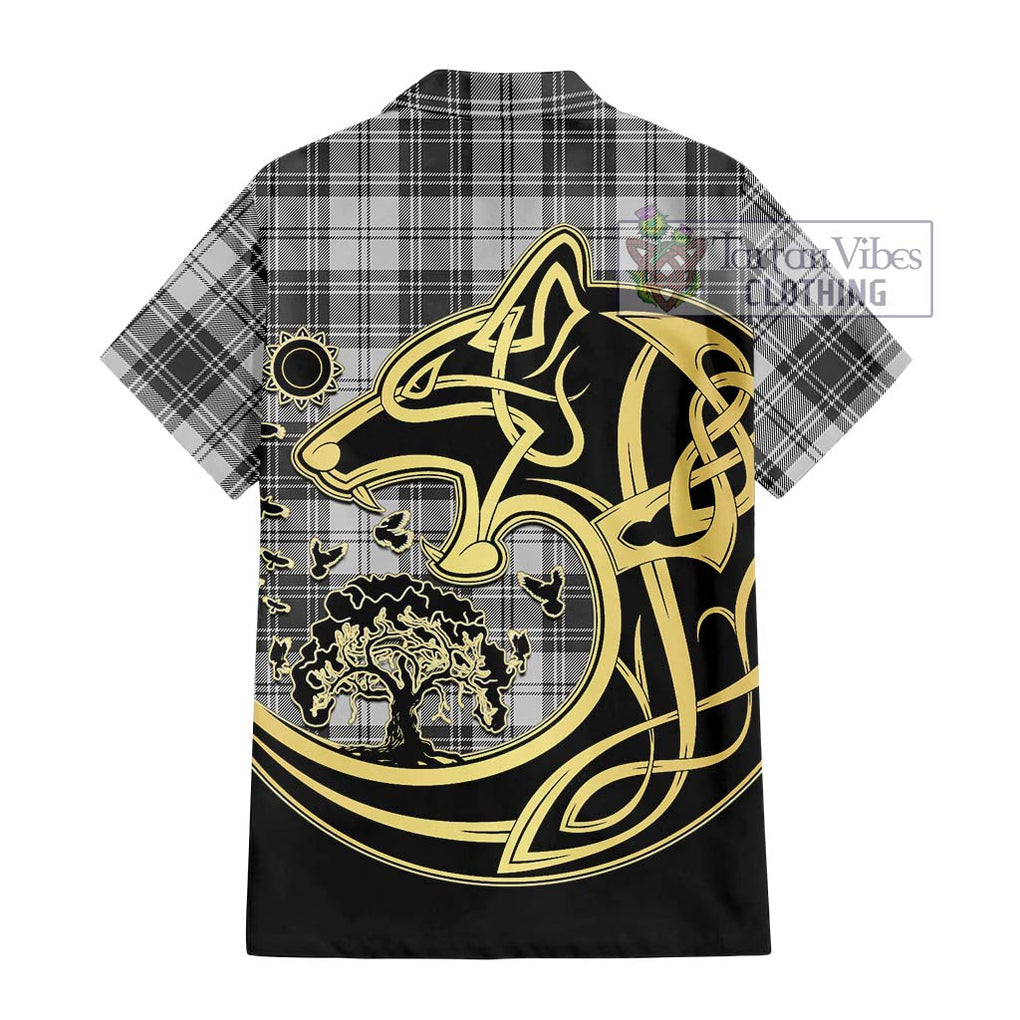 Glen Tartan Short Sleeve Button Shirt with Family Crest Celtic Wolf Style - Tartan Vibes Clothing