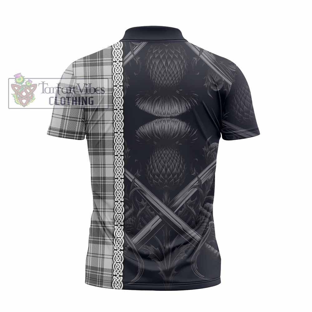 Tartan Vibes Clothing Glen Tartan Zipper Polo Shirt with Family Crest Cross Sword Thistle Celtic Vibes