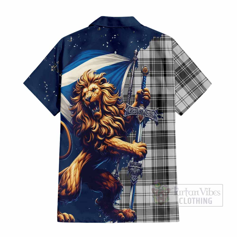 Tartan Vibes Clothing Glen Tartan Family Crest Short Sleeve Button Shirt with Scottish Majestic Lion