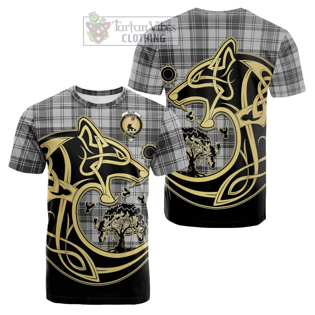 Tartan Vibes Clothing Glen Tartan Cotton T-shirt with Family Crest Celtic Wolf Style