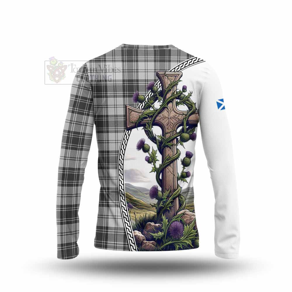 Tartan Vibes Clothing Glen Tartan Long Sleeve T-Shirt with Family Crest and St. Andrew's Cross Accented by Thistle Vines