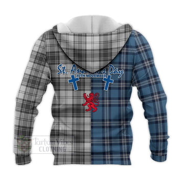 Glen Tartan Knitted Hoodie Happy St. Andrew's Day Half Tartan Style