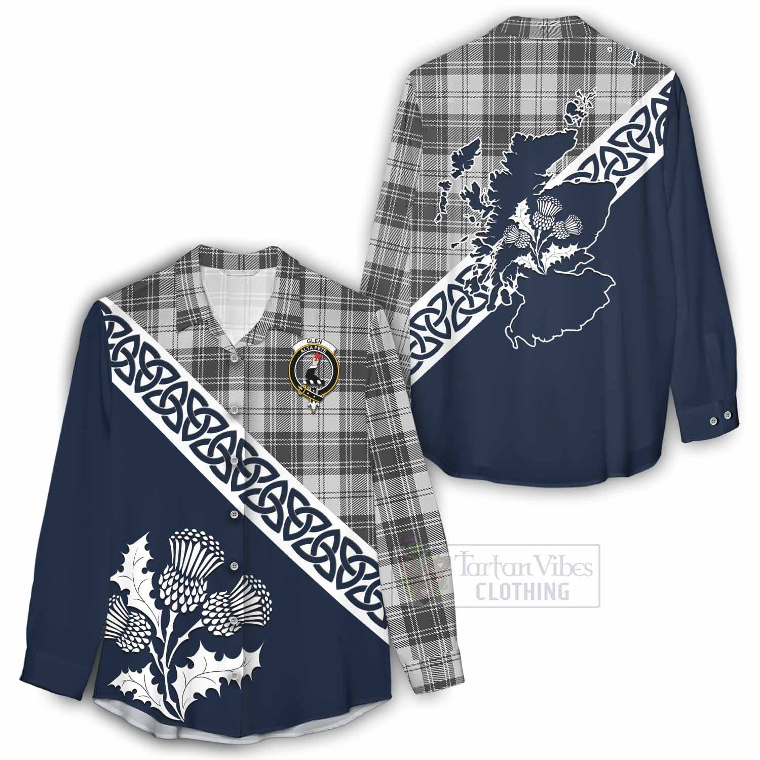 Tartan Vibes Clothing Glen Tartan Women's Casual Shirt Featuring Thistle and Scotland Map