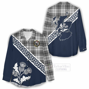 Glen Tartan Women's Casual Shirt Featuring Thistle and Scotland Map