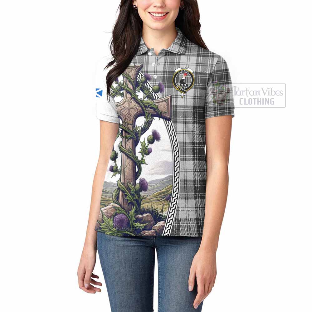 Tartan Vibes Clothing Glen Tartan Women's Polo Shirt with Family Crest and St. Andrew's Cross Accented by Thistle Vines