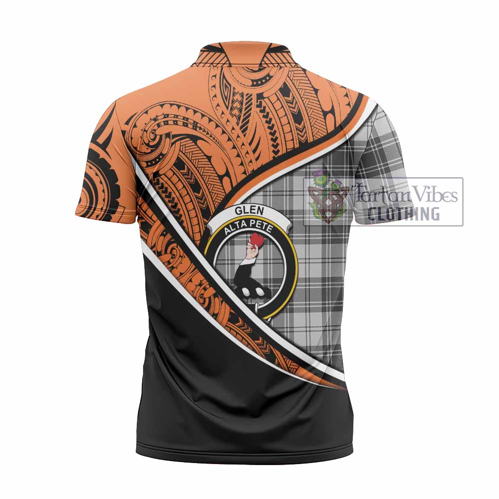 Tartan Vibes Clothing Glen Crest Tartan Zipper Polo Shirt with Maori Tattoo Style - Orange Version