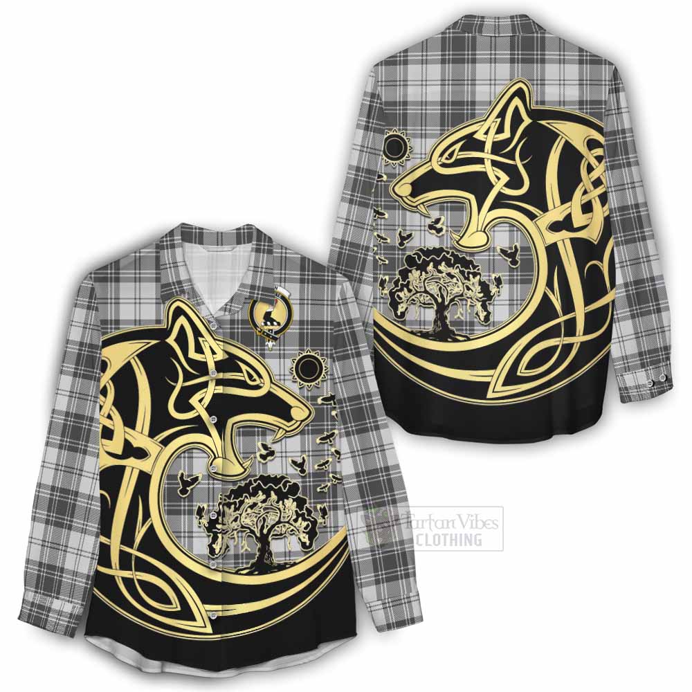 Tartan Vibes Clothing Glen Tartan Women's Casual Shirt with Family Crest Celtic Wolf Style