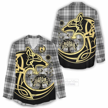 Glen Tartan Women's Casual Shirt with Family Crest Celtic Wolf Style