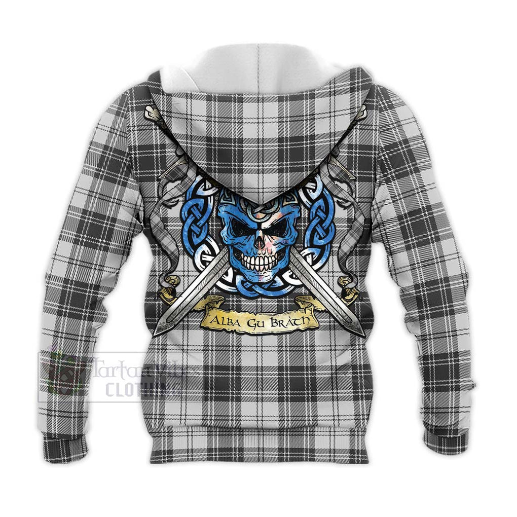 Tartan Vibes Clothing Glen Tartan Knitted Hoodie with Family Crest Celtic Skull Style