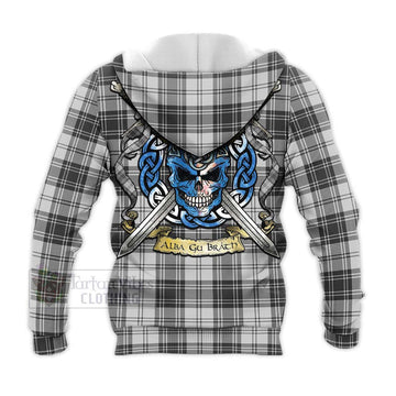 Glen Tartan Knitted Hoodie with Family Crest Celtic Skull Style