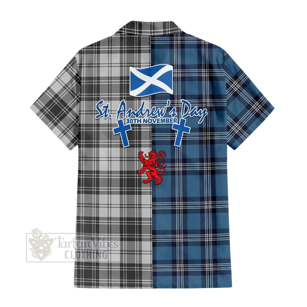 Tartan Vibes Clothing Glen Tartan Short Sleeve Button Shirt Happy St. Andrew's Day Half Tartan Style