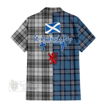 Glen Tartan Short Sleeve Button Shirt Happy St. Andrew's Day Half Tartan Style