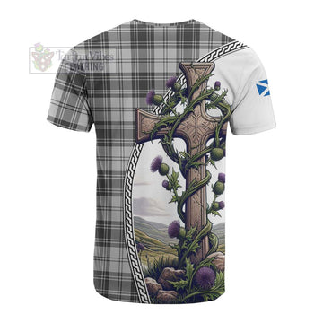 Glen Tartan Cotton T-shirt with Family Crest and St. Andrew's Cross Accented by Thistle Vines