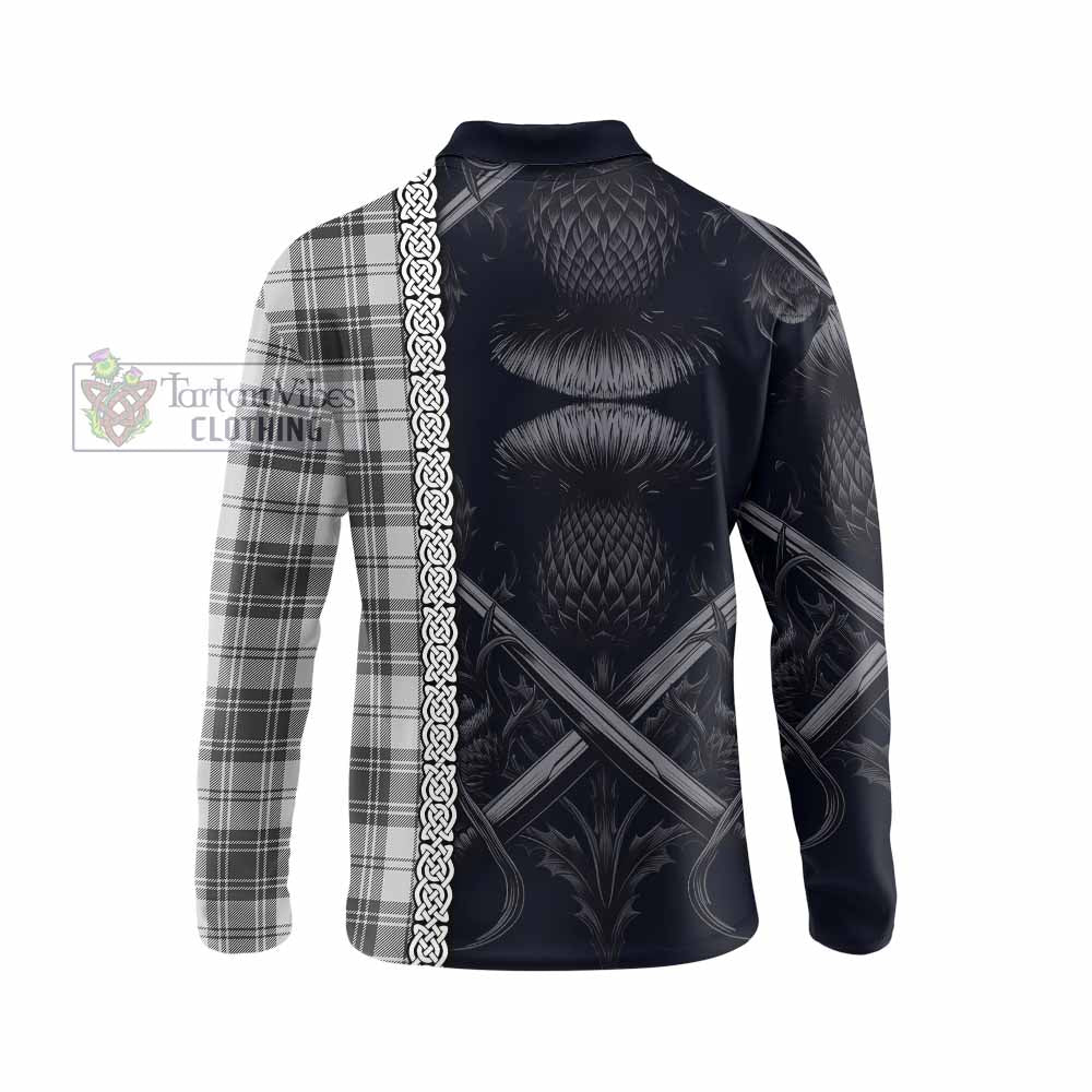 Tartan Vibes Clothing Glen Tartan Long Sleeve Polo Shirt with Family Crest Cross Sword Thistle Celtic Vibes