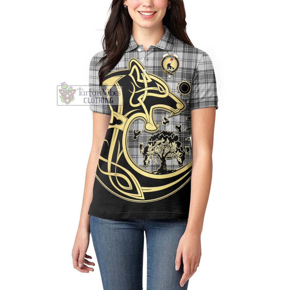 Glen Tartan Women's Polo Shirt with Family Crest Celtic Wolf Style - Tartanvibesclothing Shop