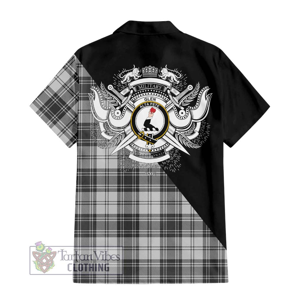 Tartan Vibes Clothing Glen Tartan Short Sleeve Button Shirt with Family Crest and Military Logo Style