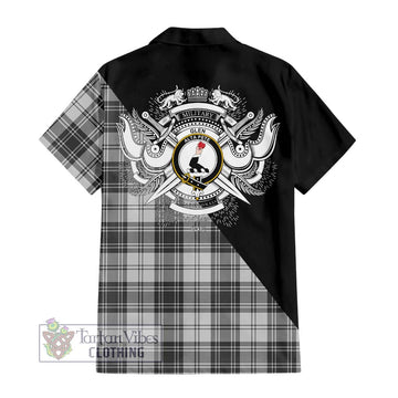 Glen Tartan Short Sleeve Button Shirt with Family Crest and Military Logo Style