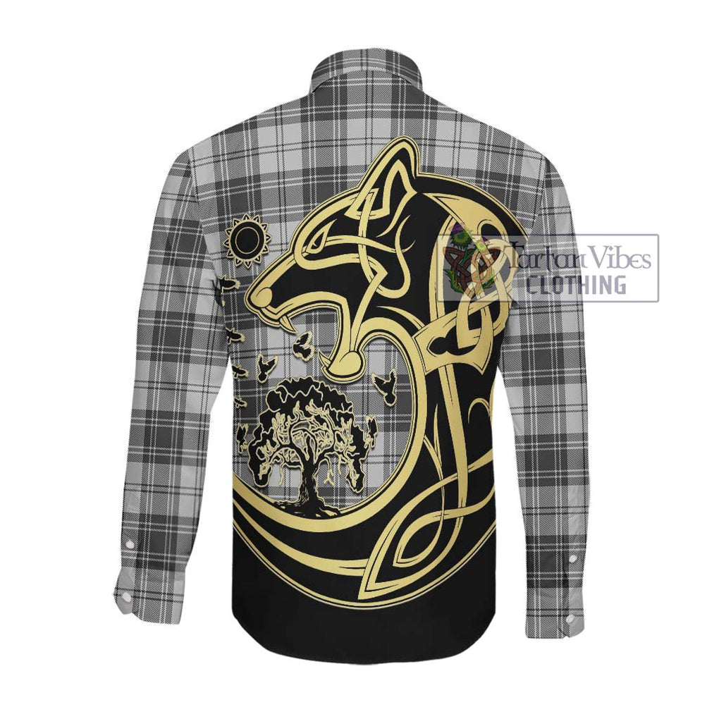 Glen Tartan Long Sleeve Button Shirt with Family Crest Celtic Wolf Style Men's Shirt - Tartan Vibes Clothing