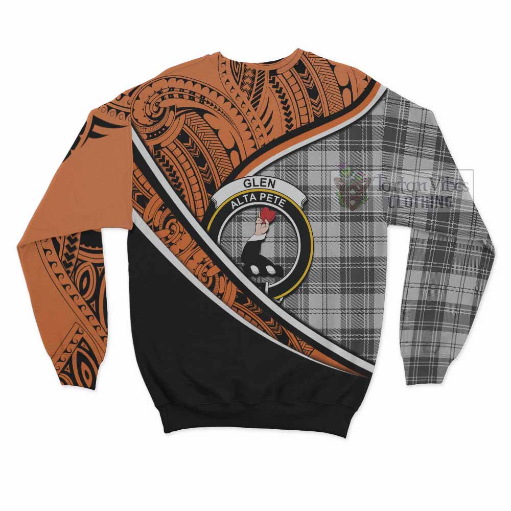 Tartan Vibes Clothing Glen Crest Tartan Sweatshirt with Maori Tattoo Style - Orange Version