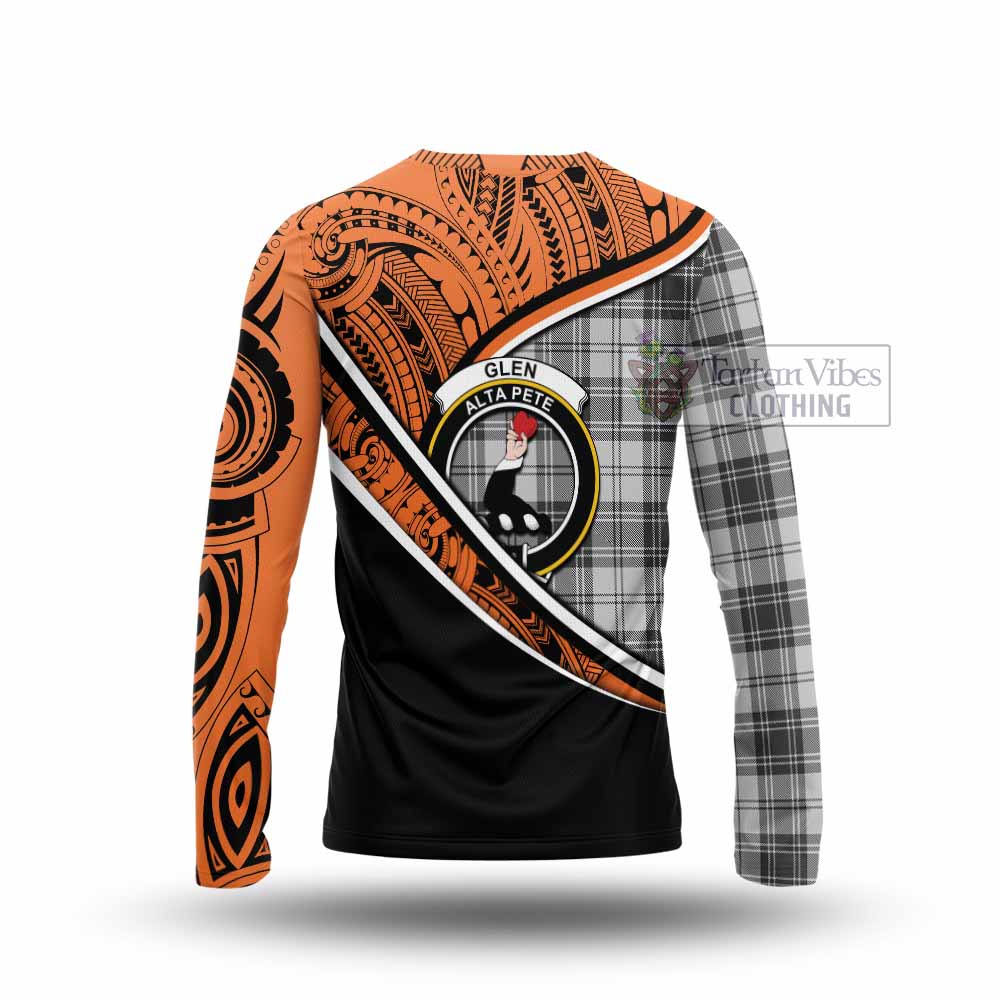 Tartan Vibes Clothing Glen Crest Tartan Long Sleeve T-Shirt with Maori Tattoo Style - Orange Version