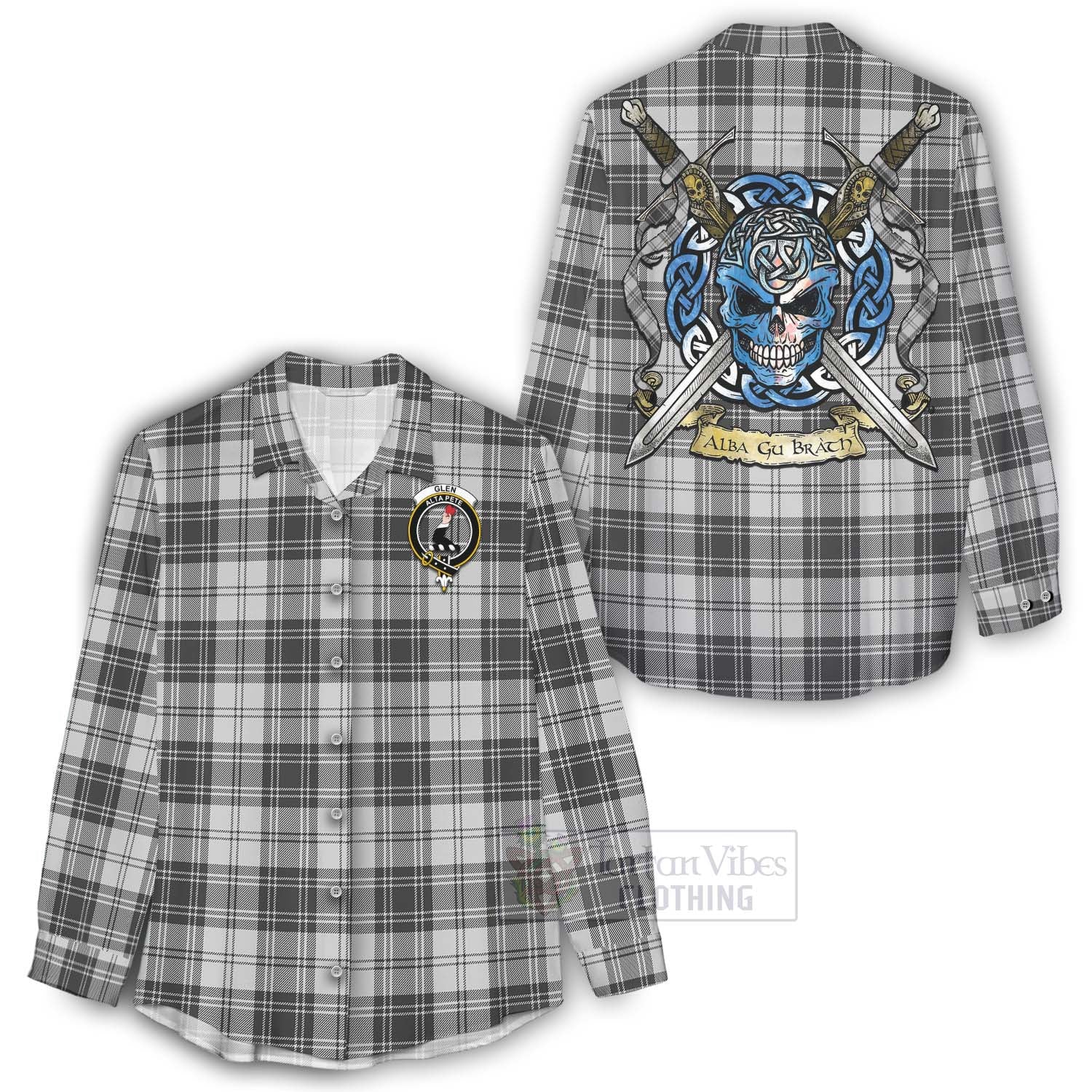 Tartan Vibes Clothing Glen Tartan Women's Casual Shirt with Family Crest Celtic Skull Style