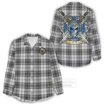 Glen Tartan Women's Casual Shirt with Family Crest Celtic Skull Style