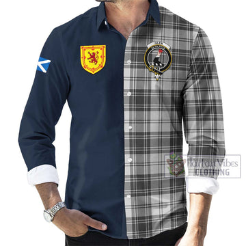 Glen Tartan Long Sleeve Button Shirt Alba with Scottish Lion Royal Arm Half Style