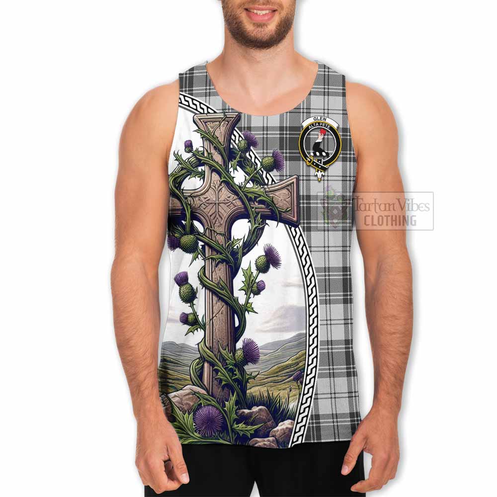 Tartan Vibes Clothing Glen Tartan Men's Tank Top with Family Crest and St. Andrew's Cross Accented by Thistle Vines