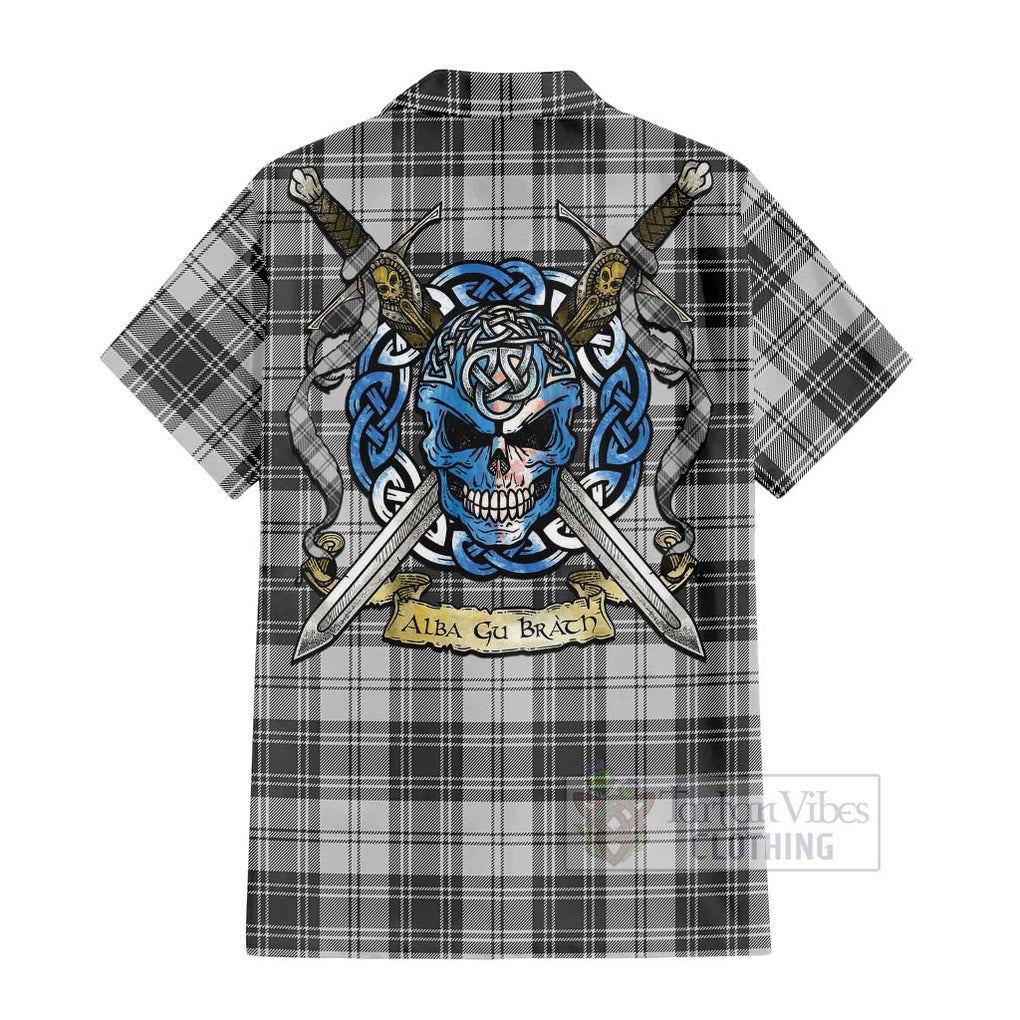 Tartan Vibes Clothing Glen Tartan Short Sleeve Button Shirt with Family Crest Celtic Skull Style