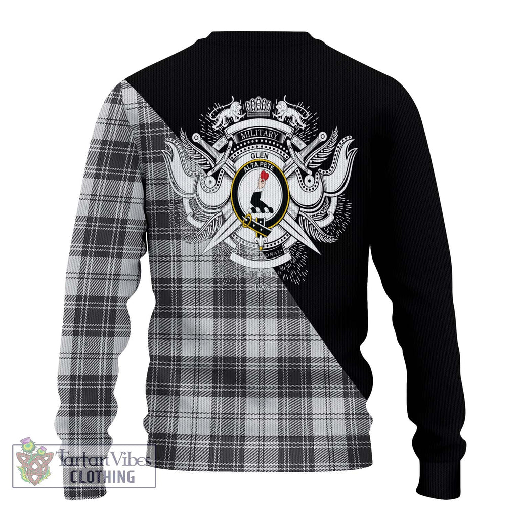 Glen Tartan Knitted Sweater with Family Crest and Military Logo Style - Tartanvibesclothing Shop