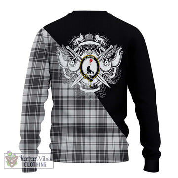 Glen Tartan Knitted Sweater with Family Crest and Military Logo Style